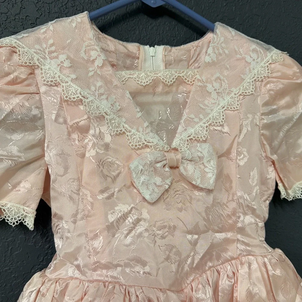 Vintage Handmade Toddler Girls Pink Floral Lace Party Dress‎ Pageant Holiday